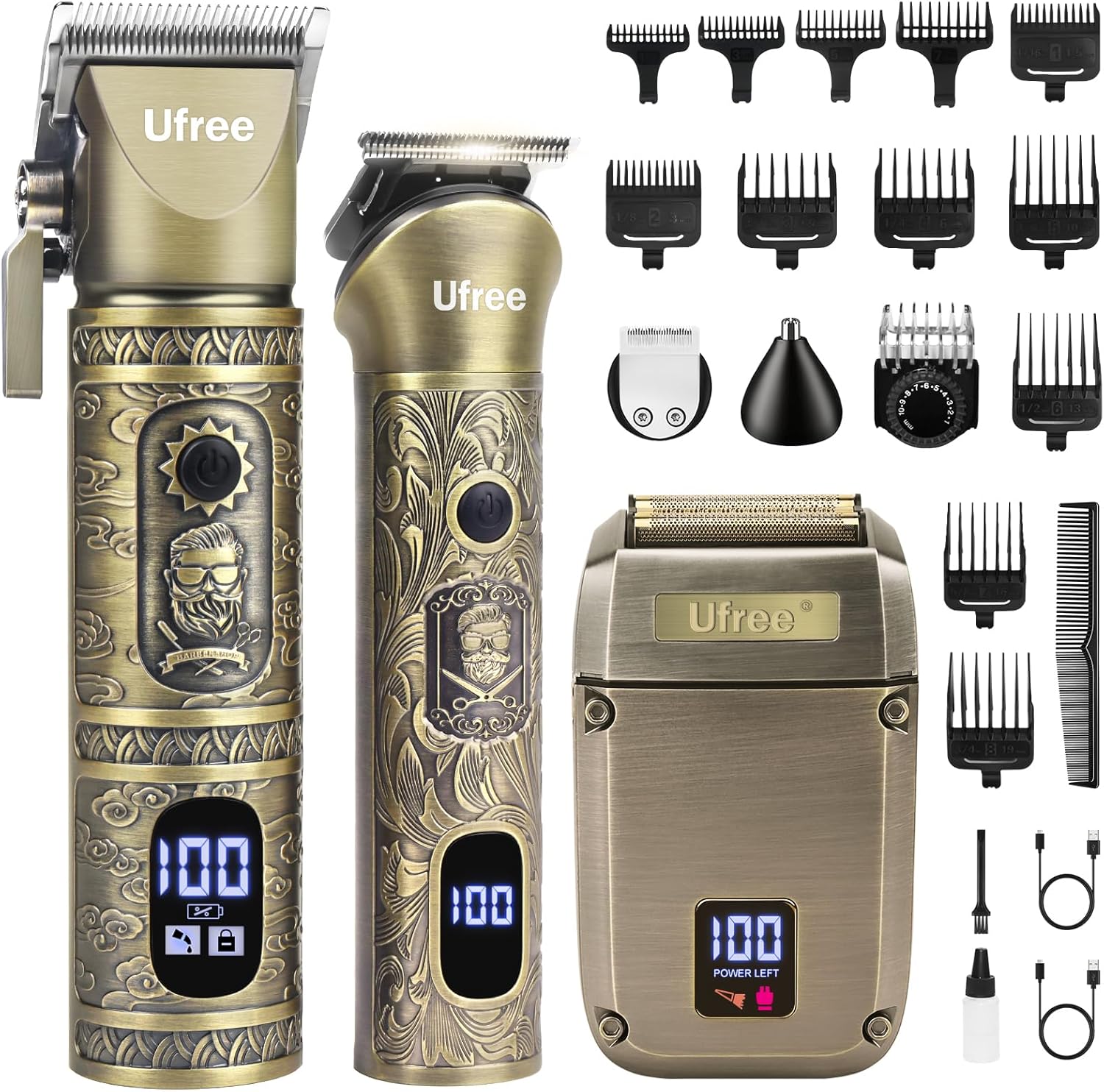 Mens Grooming Kit Gift Set - Erkekler için Sakal Kesme Makinesi, LCD